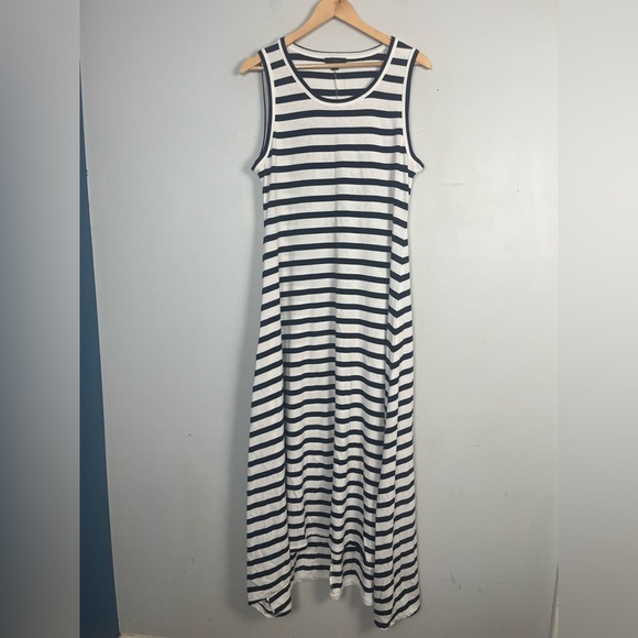J Crew Womens Soft Cotton High Low Maxi Dress Nautical Navy White Stripe M - Picture 3 of 8